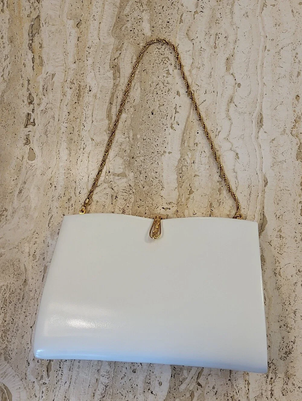 Kawasaki Kojima Mid-Century Winter White Hard Shell Evening Bag Rare